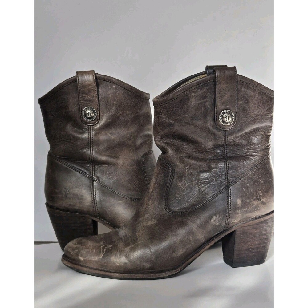 Frye Boots Womens 7.5 B Jackie Button Short Leather Brown Ranch Chore Western
